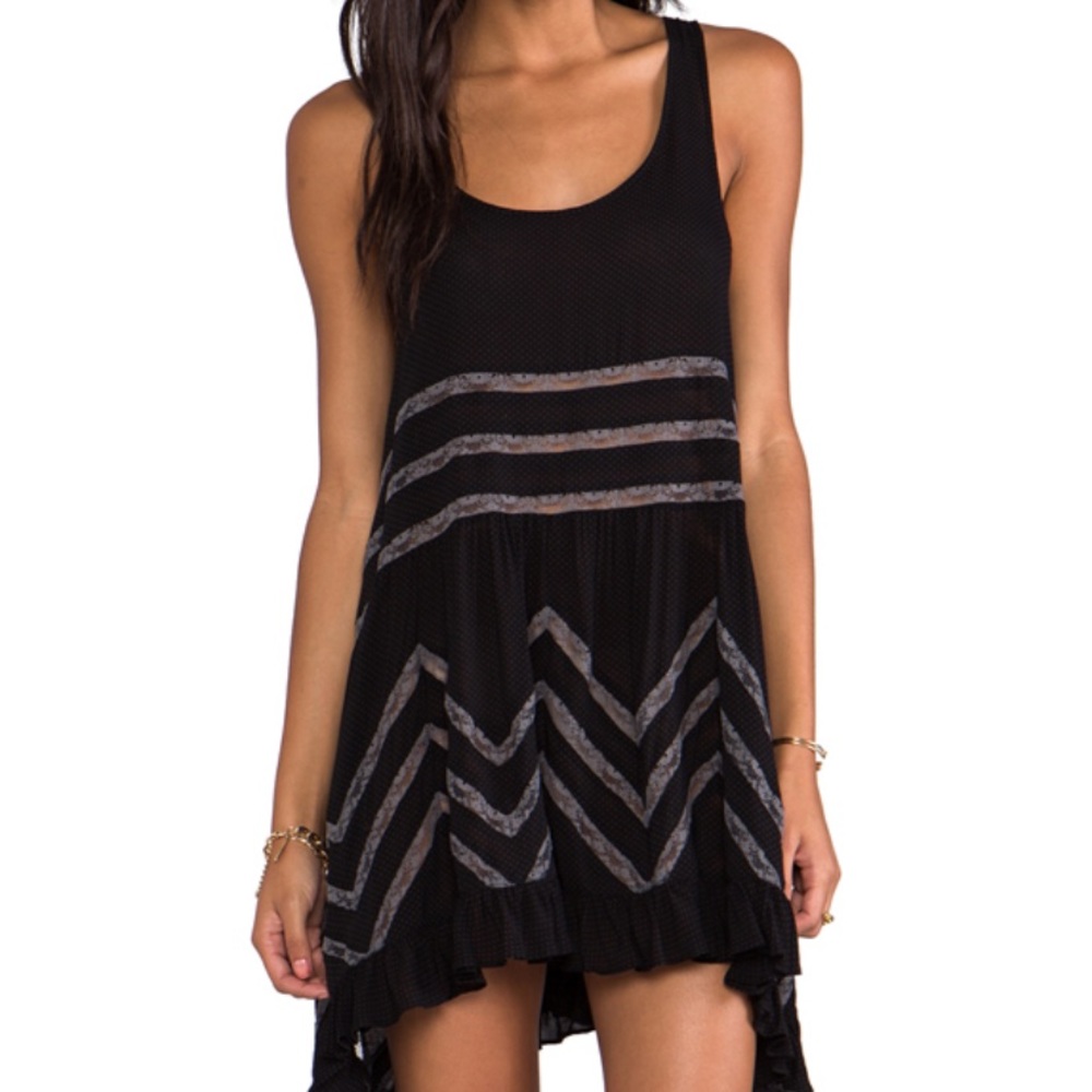 Free People Black Voile and Lace Trapeze Dress